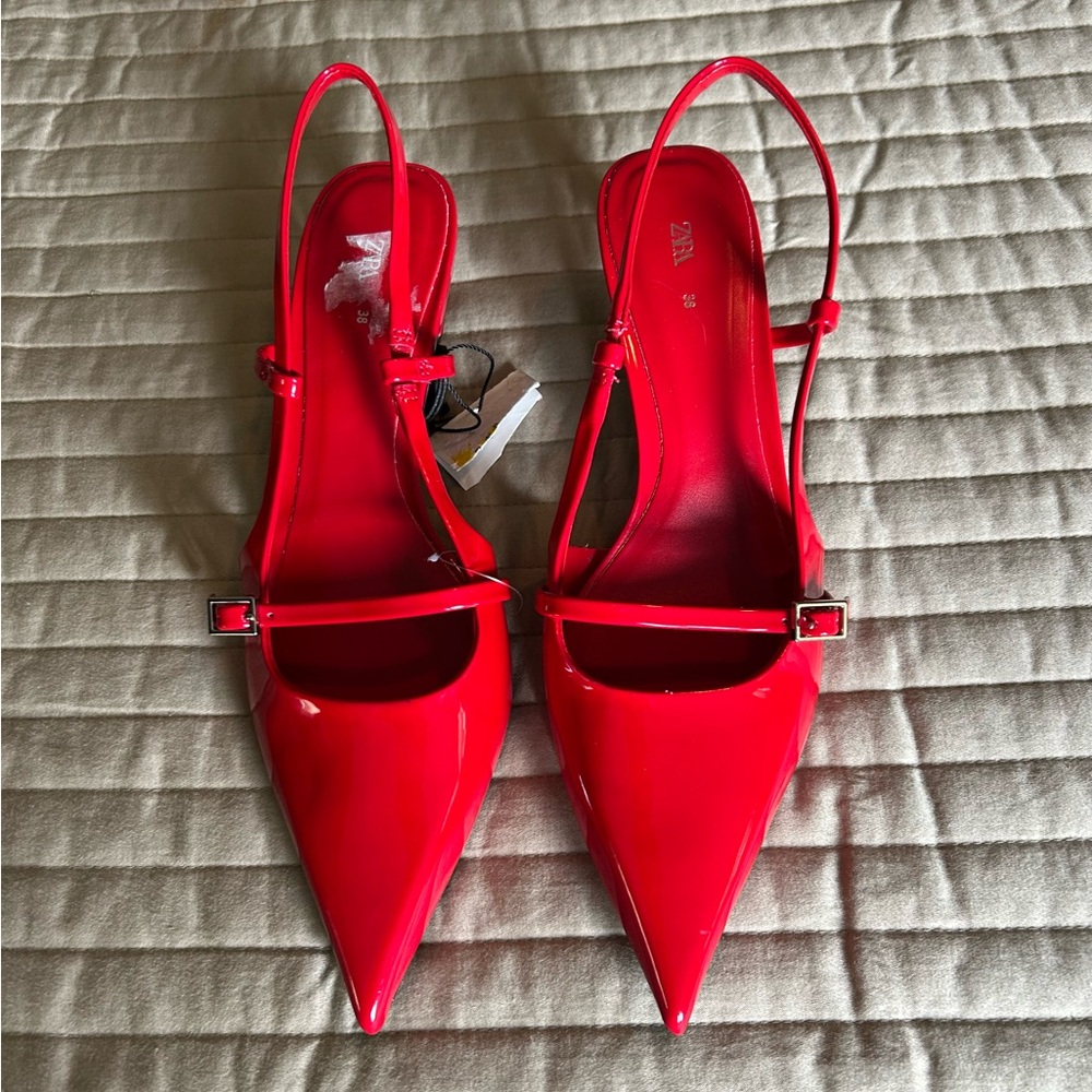 Zara Patent Red Slingback Heels
